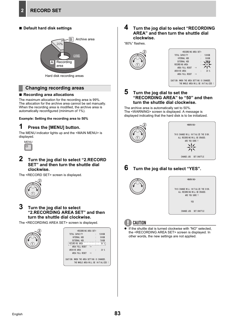 Record set 2, Changing recording areas | Sanyo DSR-5716P User Manual | Page 84 / 236