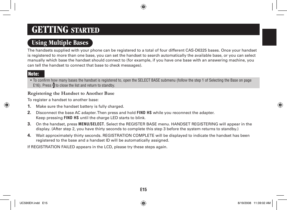 Getting, Started, Using multiple bases | Sanyo CAS-D6325 User Manual | Page 17 / 61