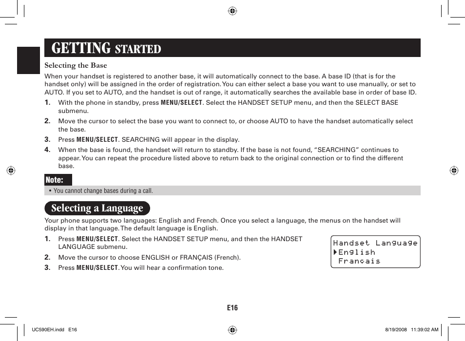 Getting, Started, Selecting a language | Sanyo CAS-D6325 User Manual | Page 18 / 61