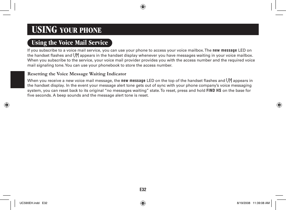 Using, Your phone, Using the voice mail service | Sanyo CAS-D6325 User Manual | Page 34 / 61