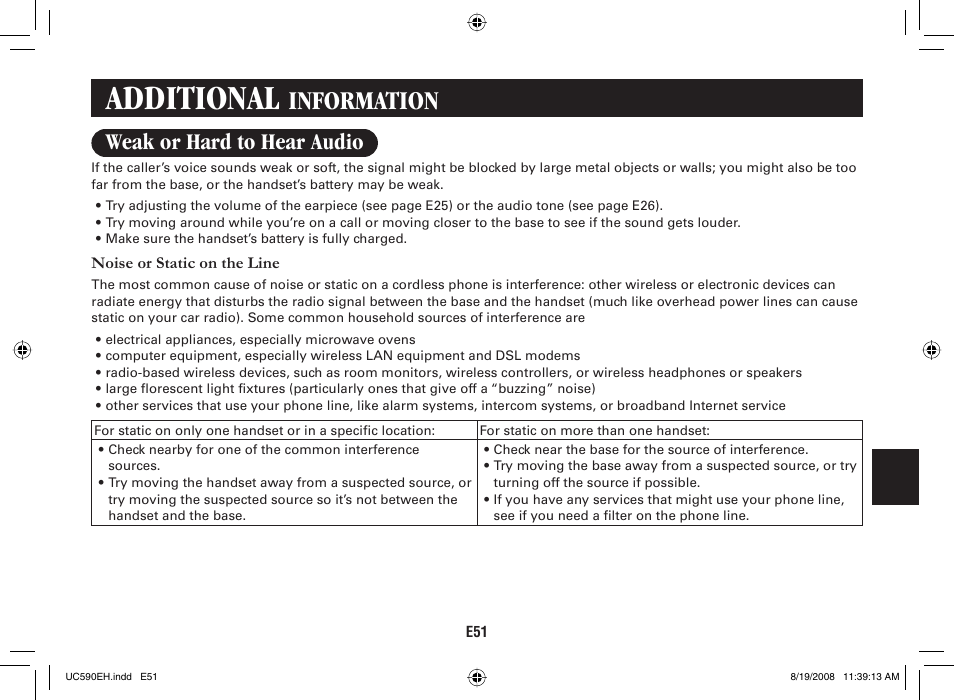 Additional, Information, Weak or hard to hear audio | Sanyo CAS-D6325 User Manual | Page 53 / 61