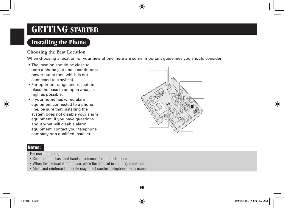 Getting, Started, Installing the phone | Sanyo CAS-D6325 User Manual | Page 8 / 61