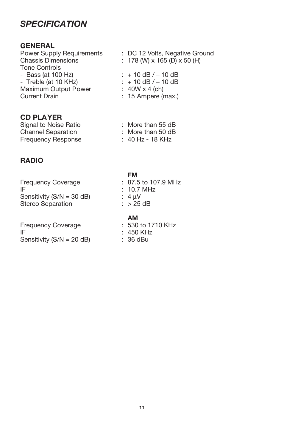 Specification | Sanyo ECD-T1535 User Manual | Page 11 / 16