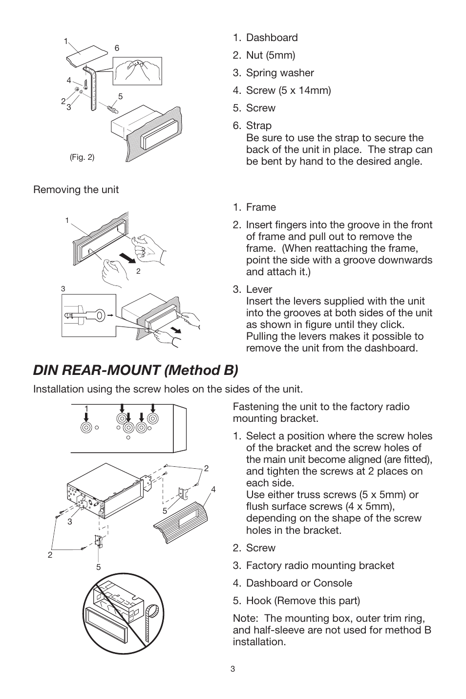 Din rear-mount (method b) | Sanyo ECD-T1535 User Manual | Page 3 / 16