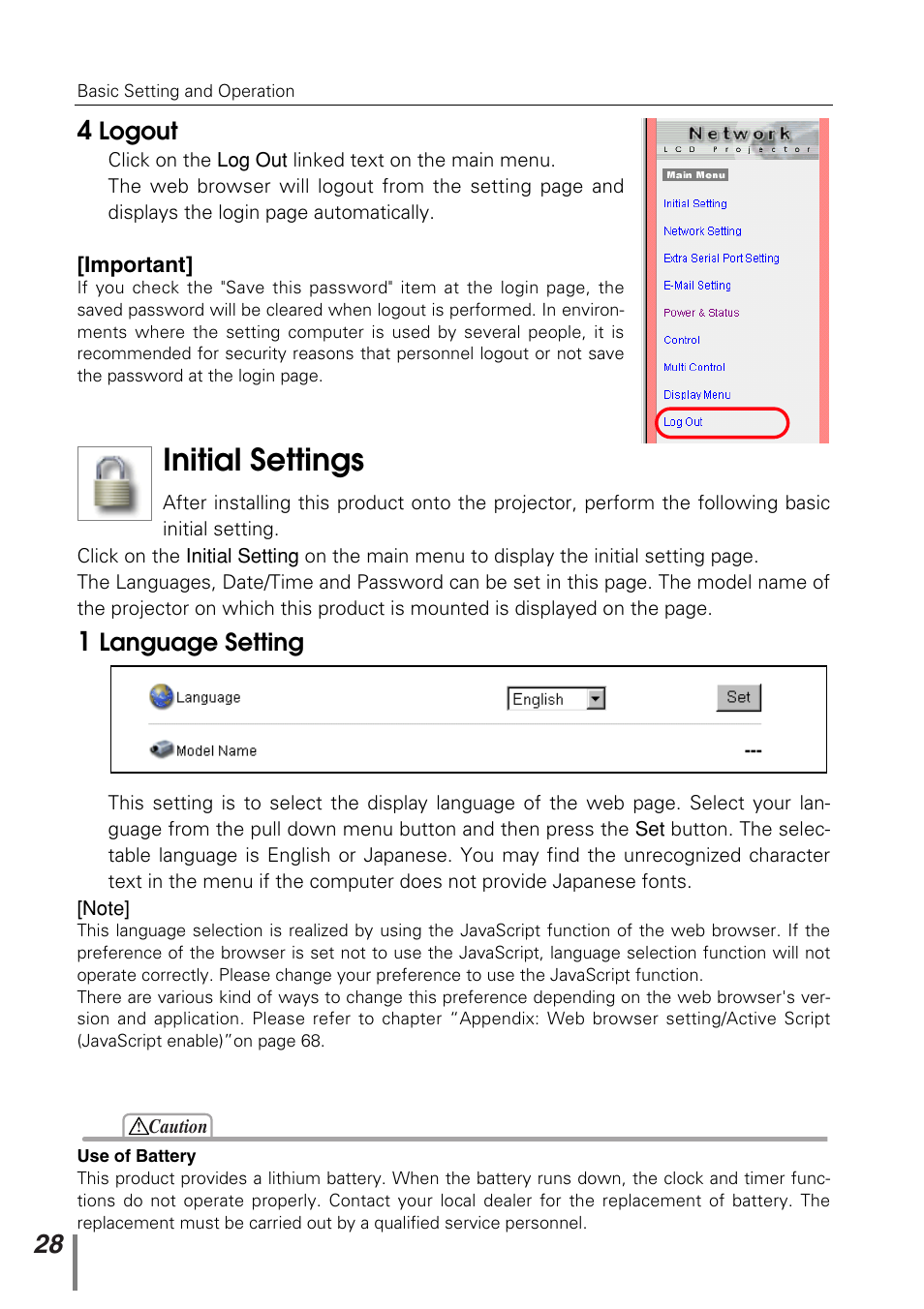 Initial settings | Sanyo PJ-NET ORGANIZER POA-PN10 User Manual | Page 28 / 90