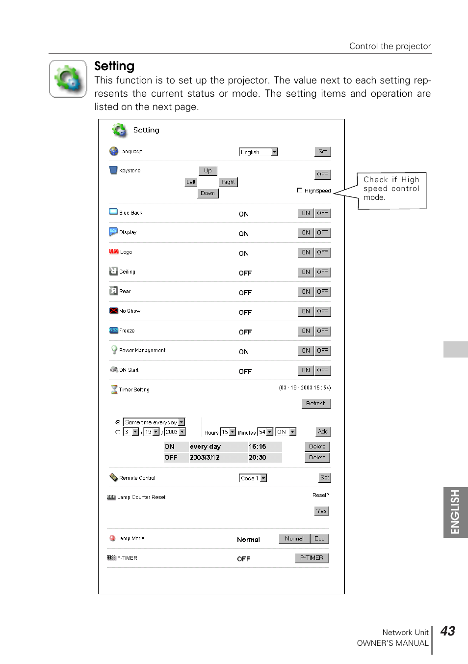 Setting | Sanyo PJ-NET ORGANIZER POA-PN10 User Manual | Page 43 / 90