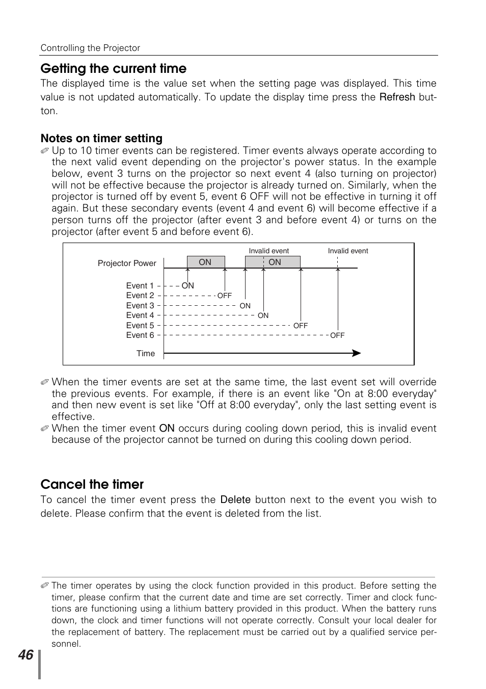 Getting the current time, Cancel the timer | Sanyo PJ-NET ORGANIZER POA-PN10 User Manual | Page 46 / 90