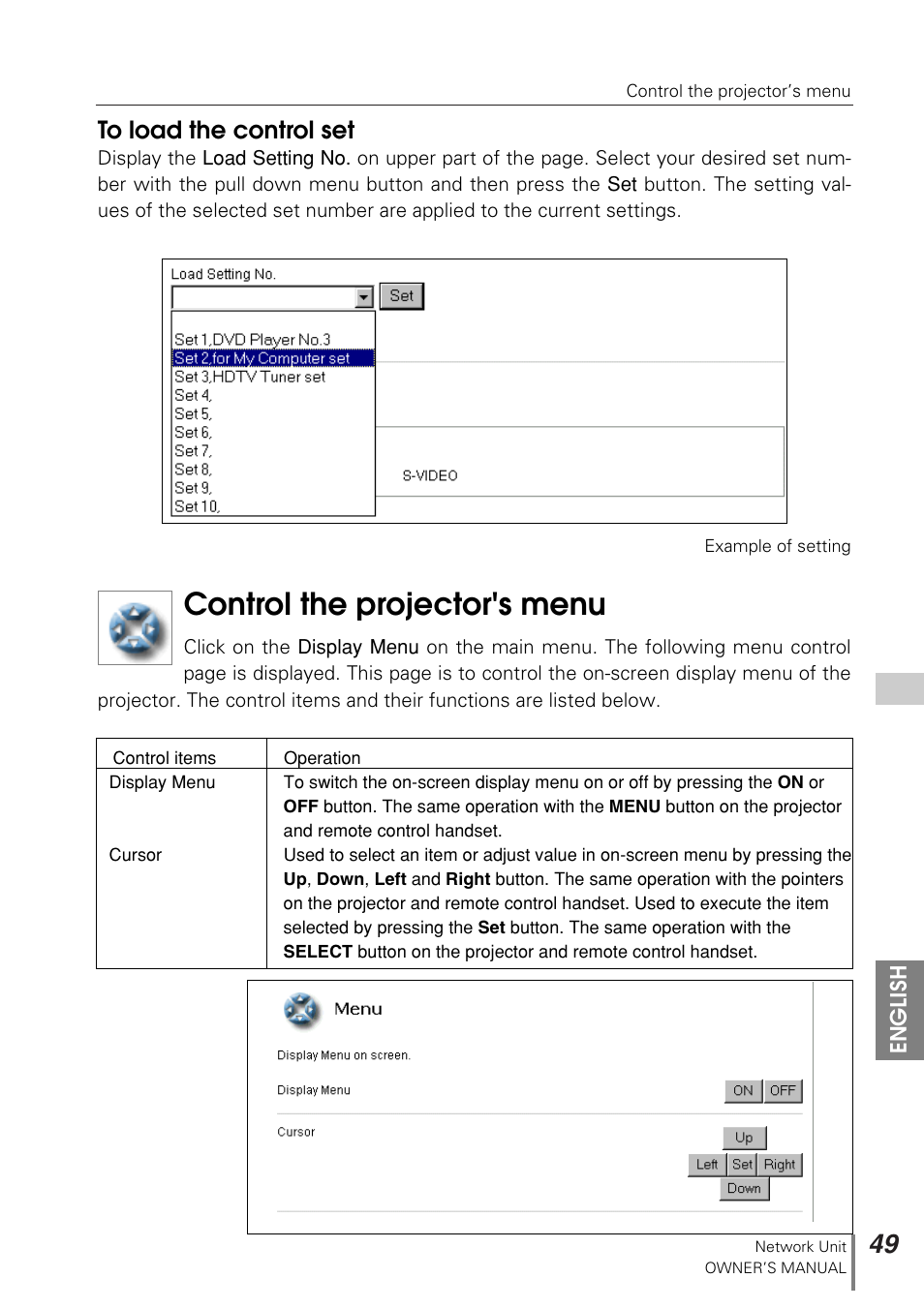 Control the projector's menu | Sanyo PJ-NET ORGANIZER POA-PN10 User Manual | Page 49 / 90