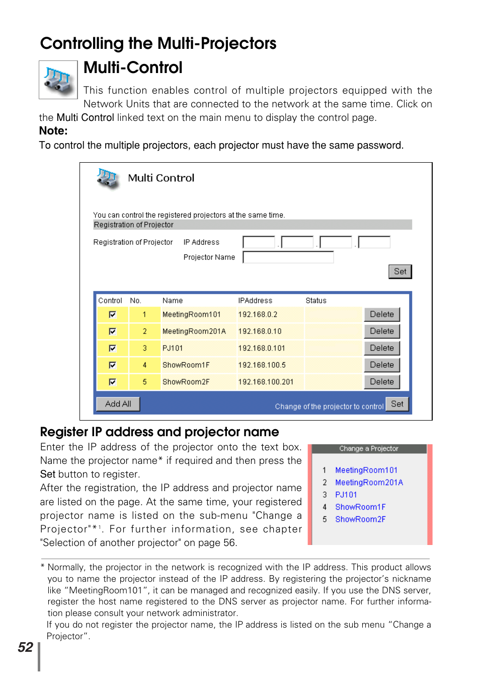 Controlling the multi-projectors, Multi-control | Sanyo PJ-NET ORGANIZER POA-PN10 User Manual | Page 52 / 90