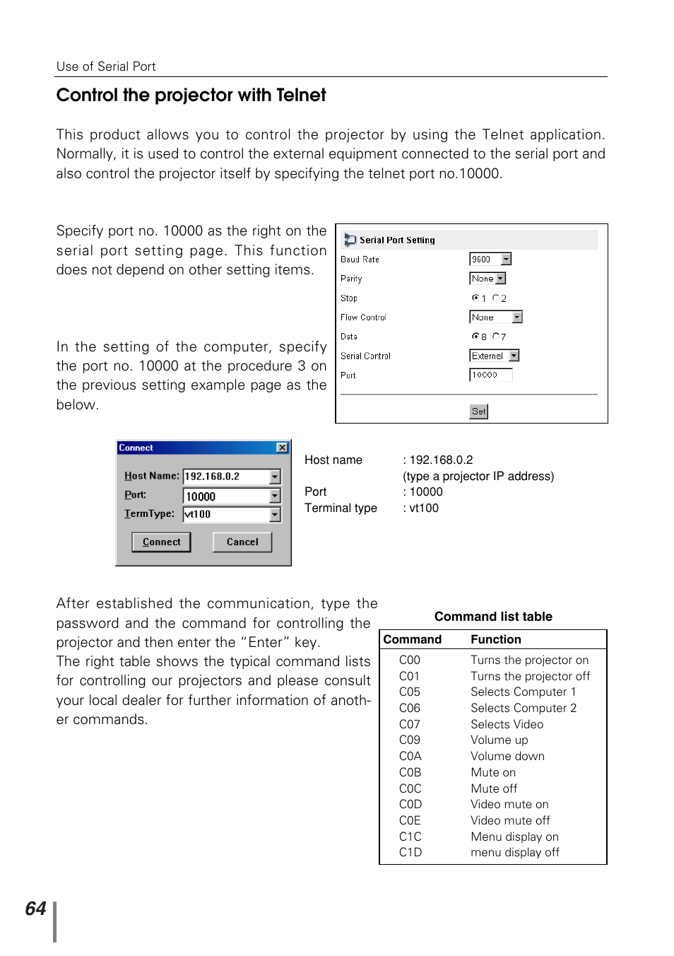 Control the projector with telnet | Sanyo PJ-NET ORGANIZER POA-PN10 User Manual | Page 64 / 90
