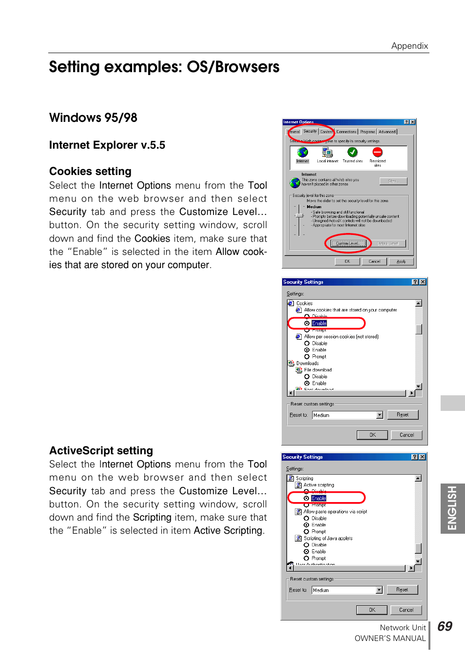 Setting examples: os/browsers | Sanyo PJ-NET ORGANIZER POA-PN10 User Manual | Page 69 / 90