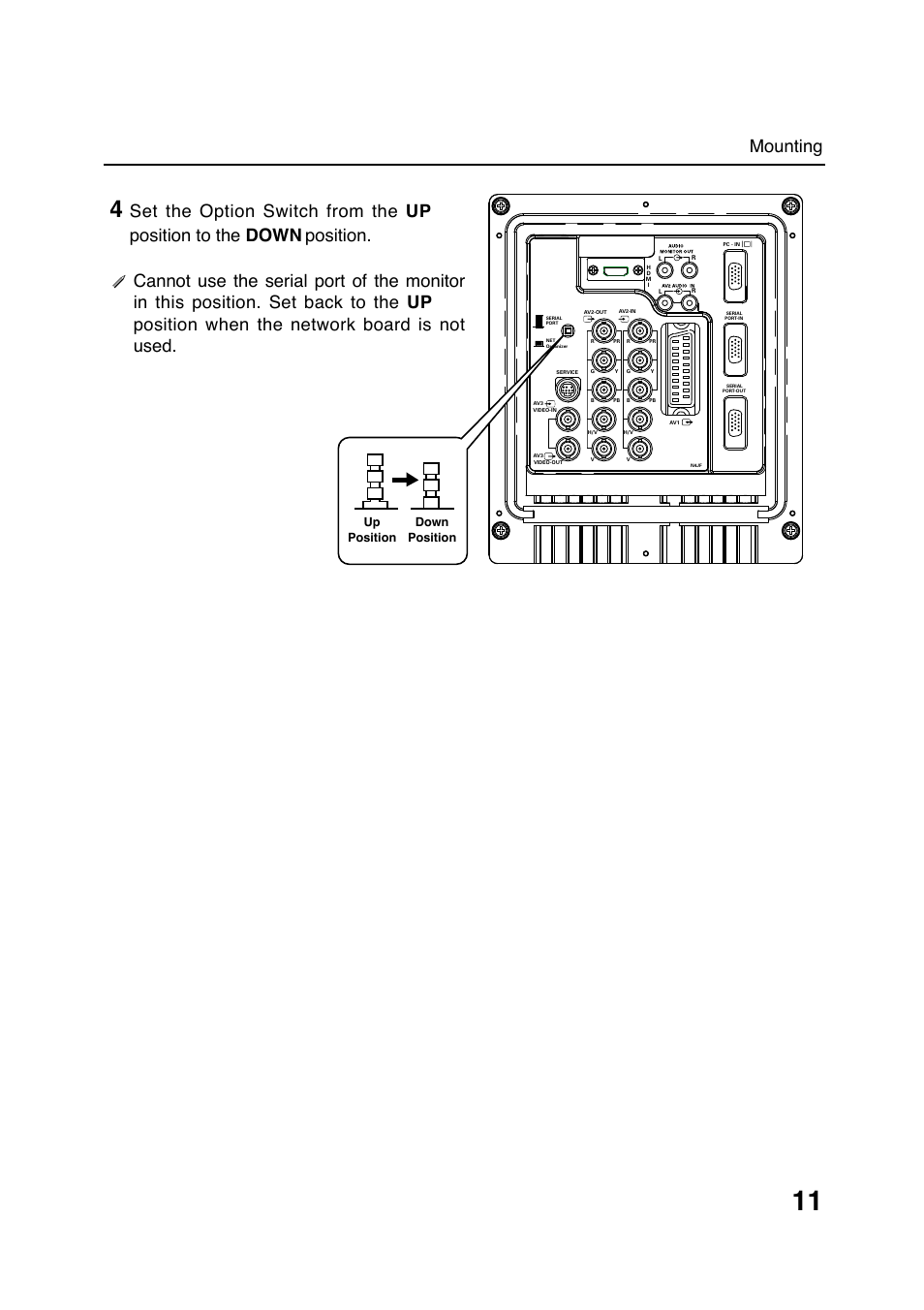 Mounting, Up position down position | Sanyo POA-LN01 User Manual | Page 11 / 52