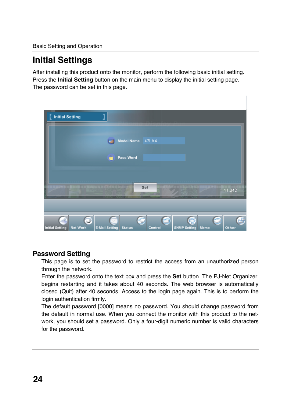 Initial settings | Sanyo POA-LN01 User Manual | Page 24 / 52