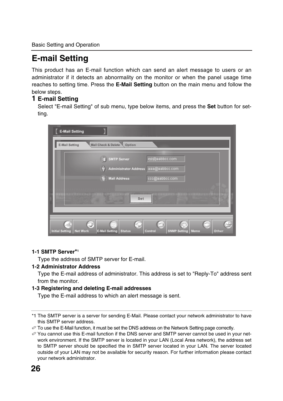 E-mail setting | Sanyo POA-LN01 User Manual | Page 26 / 52