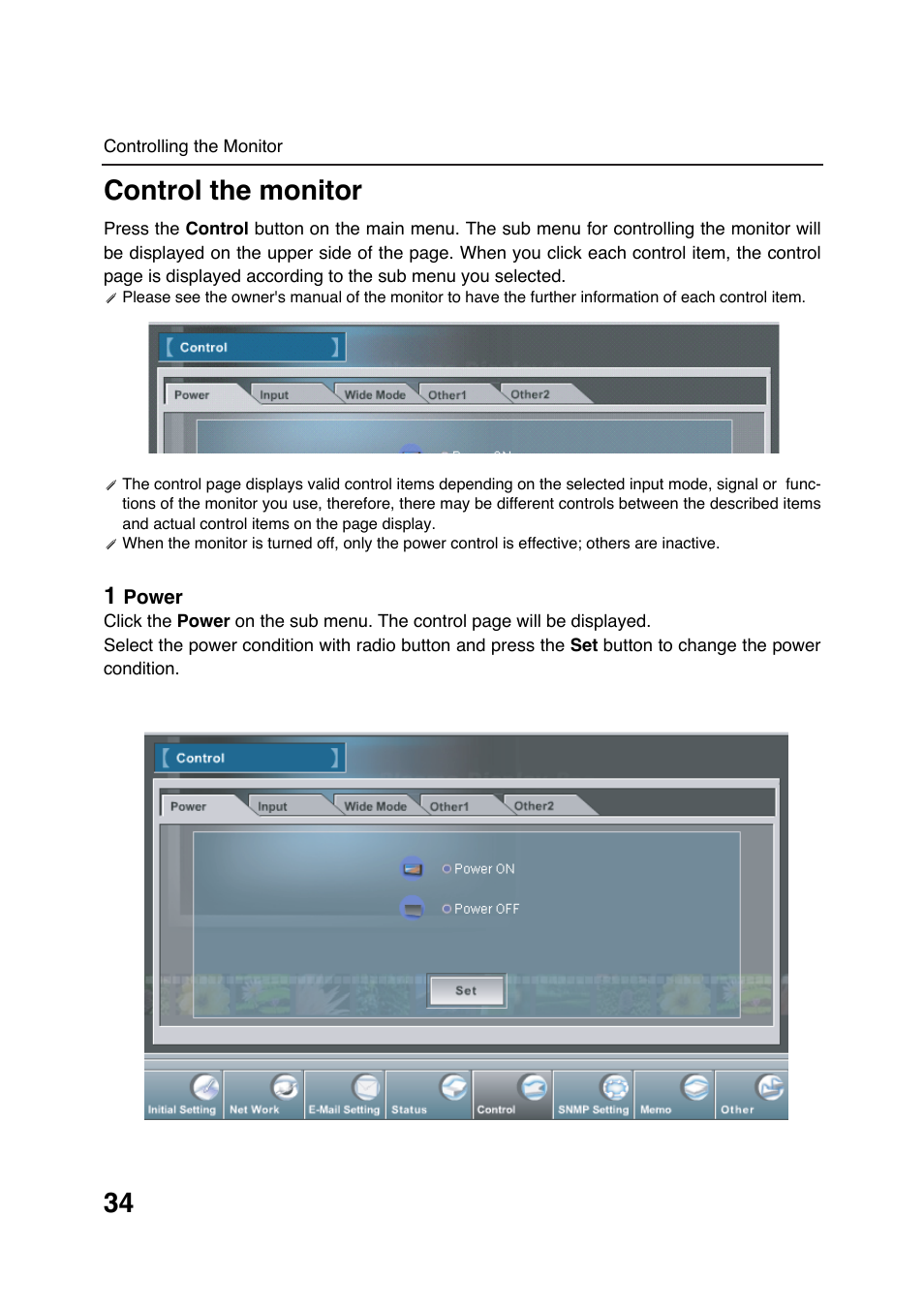 Control the monitor | Sanyo POA-LN01 User Manual | Page 34 / 52