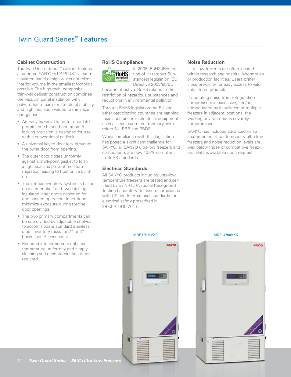 Twin guard series, Features | Sanyo MDF-U500VXC User Manual | Page 12 / 16