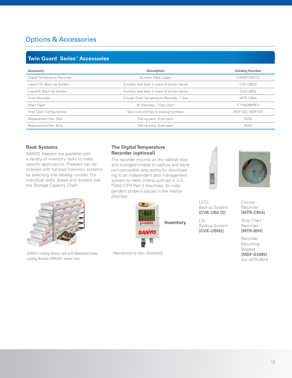 Options & accessories, Twin guard series, Accessories | Sanyo MDF-U500VXC User Manual | Page 13 / 16