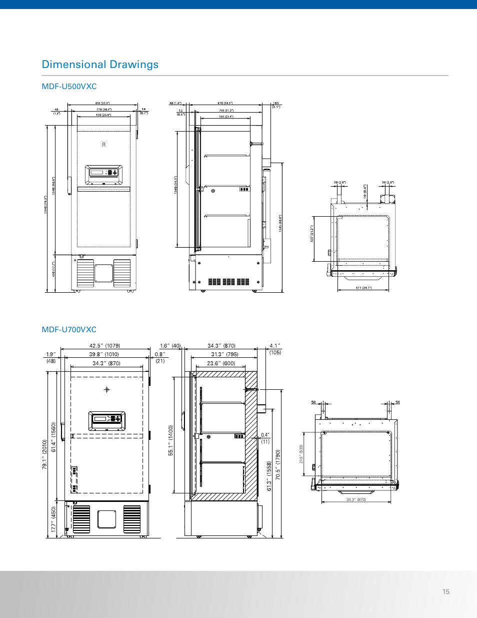 Dimensional drawings | Sanyo MDF-U500VXC User Manual | Page 15 / 16