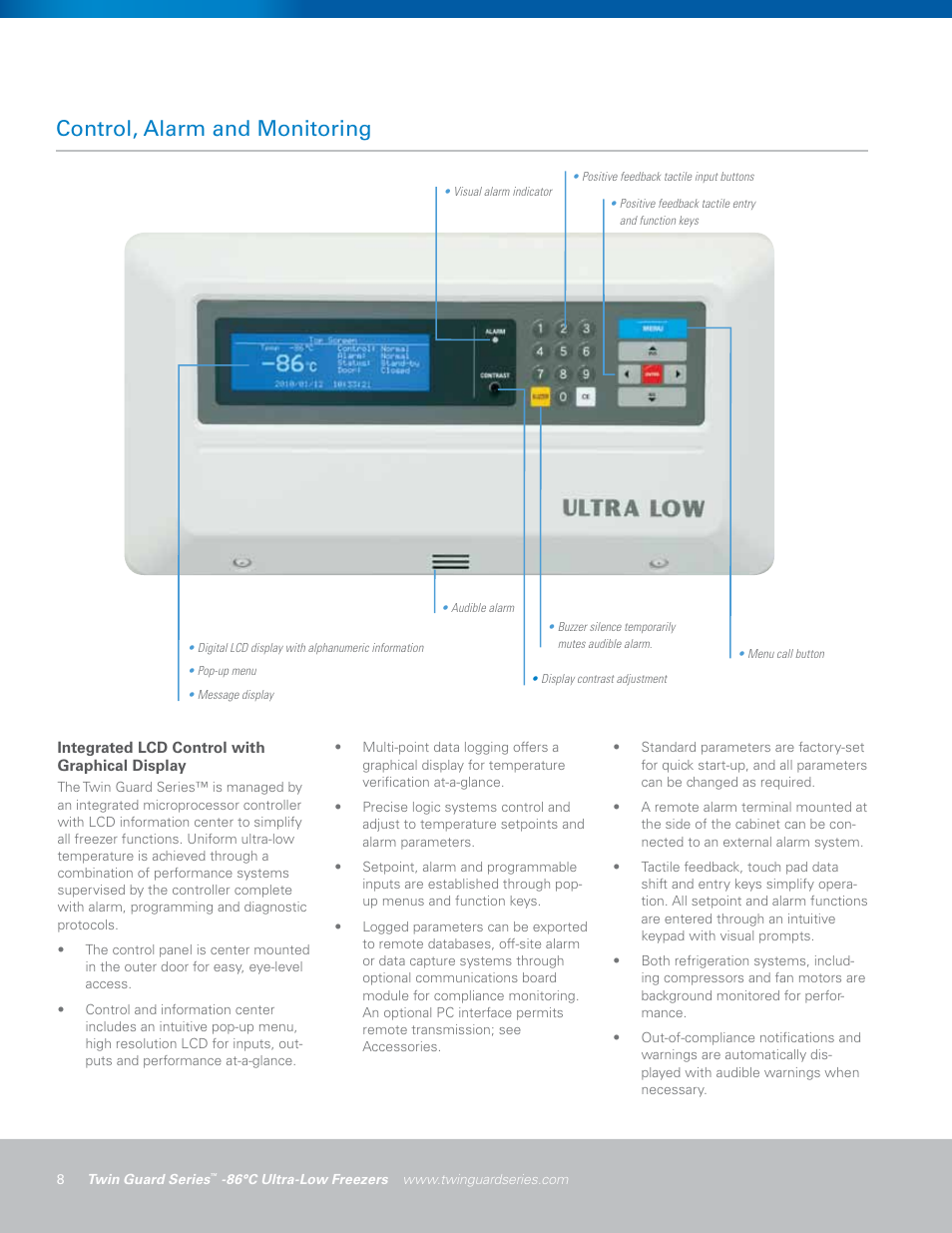 Control, alarm and monitoring | Sanyo MDF-U500VXC User Manual | Page 8 / 16