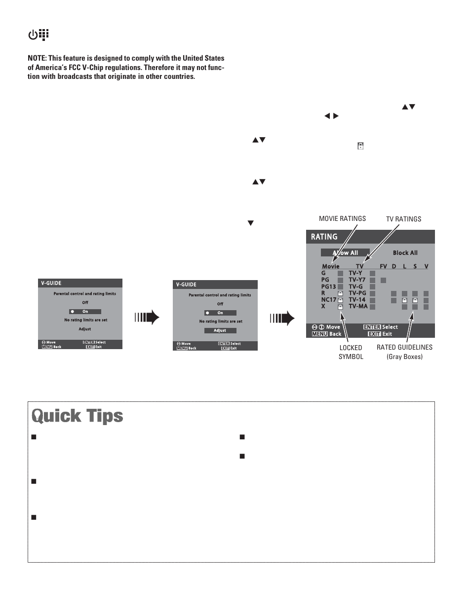 22 v-guide (parental control) operation | Sanyo DP42545 User Manual | Page 22 / 63