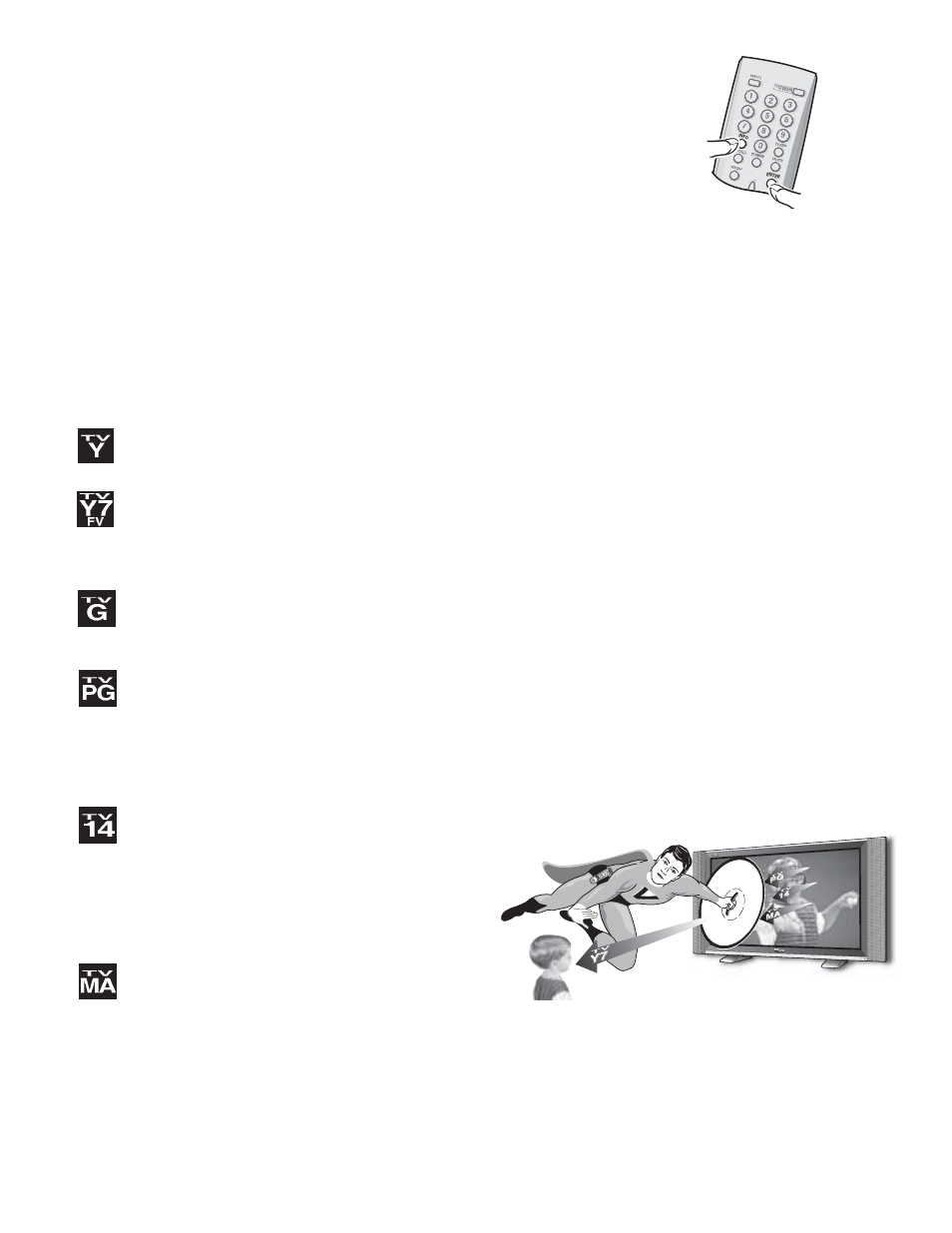 Temporarily unblock a movie or tv program, Tv ratings (age/content-based), Mpaa movie ratings (age-based) | Sanyo DP42545 User Manual | Page 23 / 63