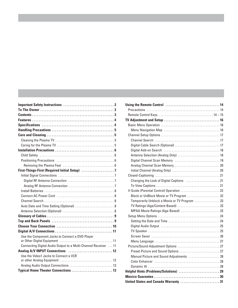 Contents to the owner | Sanyo DP42545 User Manual | Page 3 / 63