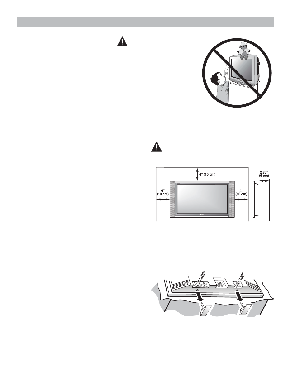 Precauciones de instalación, Seguridad para infantes, Precauciones de posicionamiento | Sanyo DP42545 User Manual | Page 36 / 63