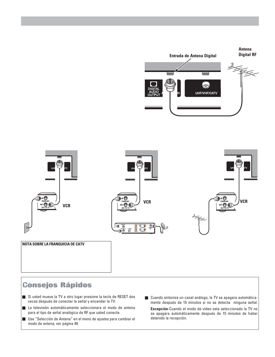 Consejos rápidos, Primero lo primero, Conexiones de la señal iniciales | Conexión de antena analógica, Conexión de antena digital (dtv) | Sanyo DP42545 User Manual | Page 37 / 63