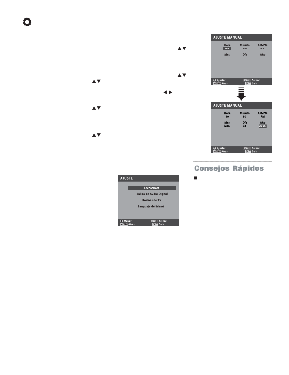 Consejos rápidos, Opciones del menú de ajuste | Sanyo DP42545 User Manual | Page 55 / 63