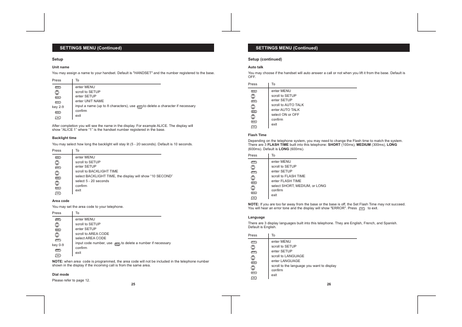 Settings menu (continued) | Sanyo CLT-D6222 User Manual | Page 14 / 22