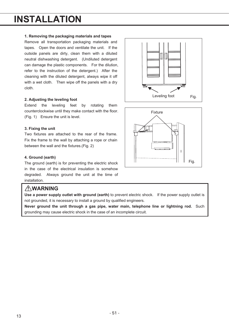 Installation, Warning | Sanyo MPR-1411R User Manual | Page 14 / 41