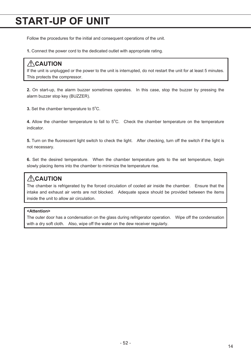 Start-up of unit, Caution | Sanyo MPR-1411R User Manual | Page 15 / 41