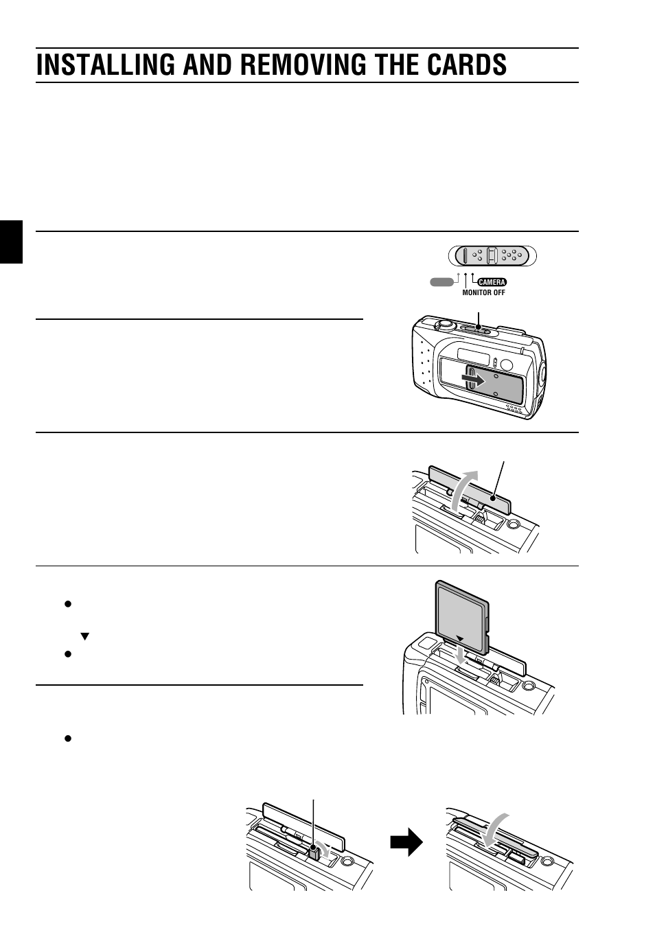 Installing and removing the cards, Installing a card 1 | Sanyo VPC-SX550EX User Manual | Page 28 / 52