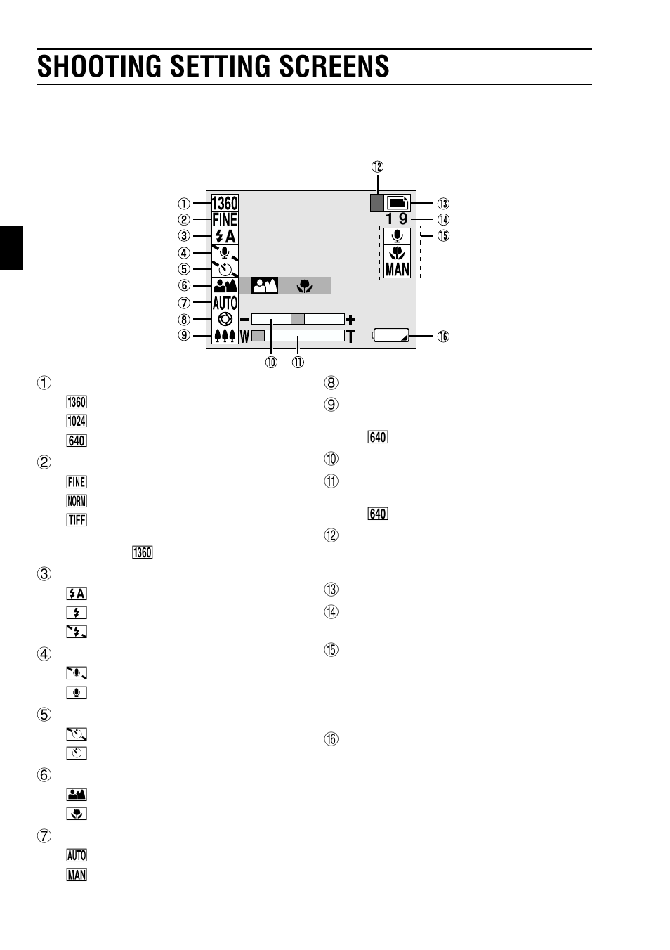 Shooting setting screens, Still image shooting setting screen | Sanyo VPC-SX550EX User Manual | Page 34 / 52