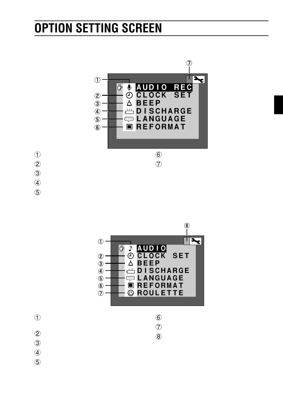 Option setting screen, Shooting option setting screen, Playback option setting screen | Sanyo VPC-SX550EX User Manual | Page 39 / 52