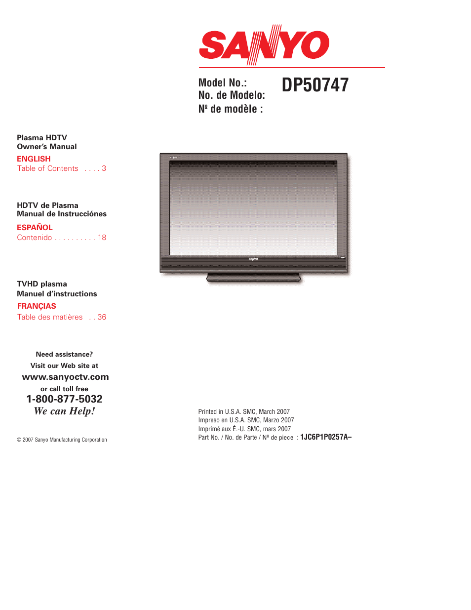 Sanyo Vizzon DP50747 User Manual | 52 pages