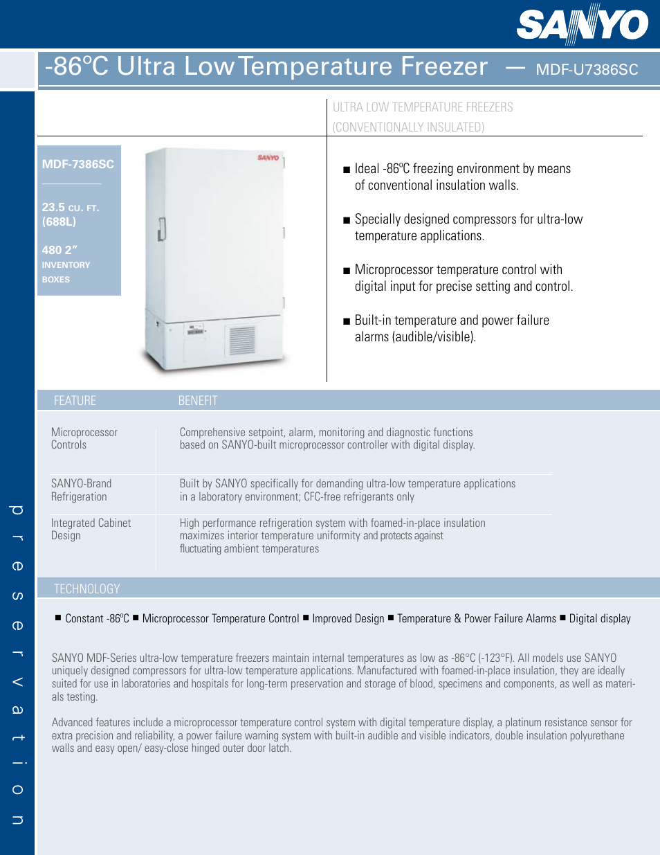 Sanyo MDF-U7386SC User Manual | 2 pages