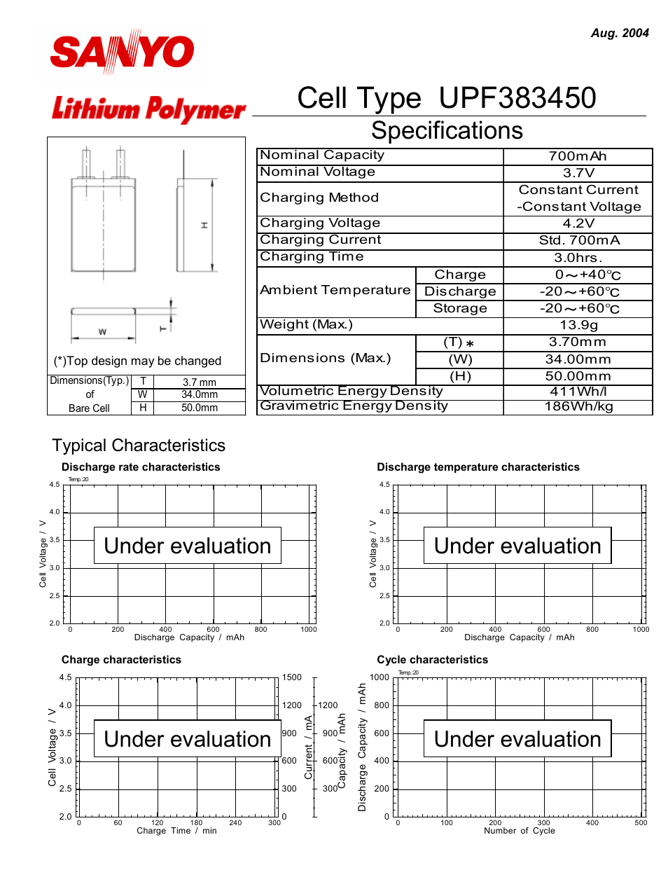Sanyo UPF383450 User Manual | 1 page