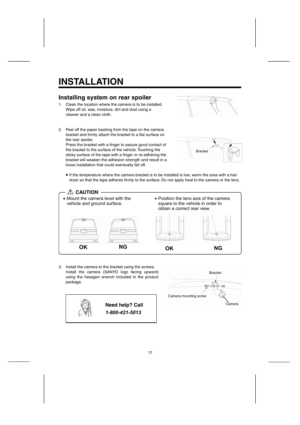 Installation, Installing system on rear spoiler | Sanyo CCA-BC200 User Manual | Page 13 / 24