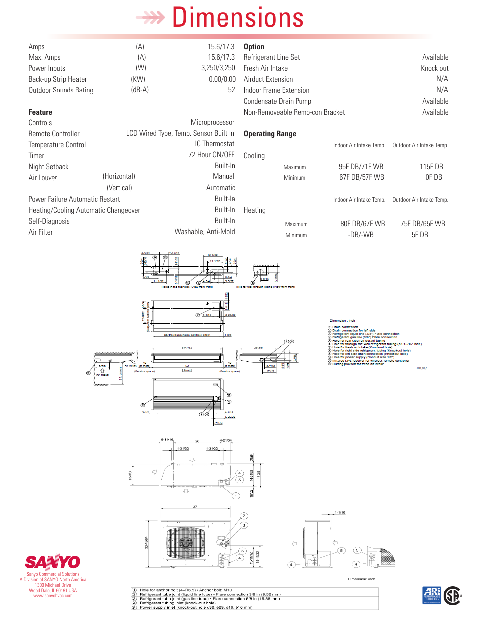 Dimensions | Sanyo 36T72R User Manual | Page 2 / 2