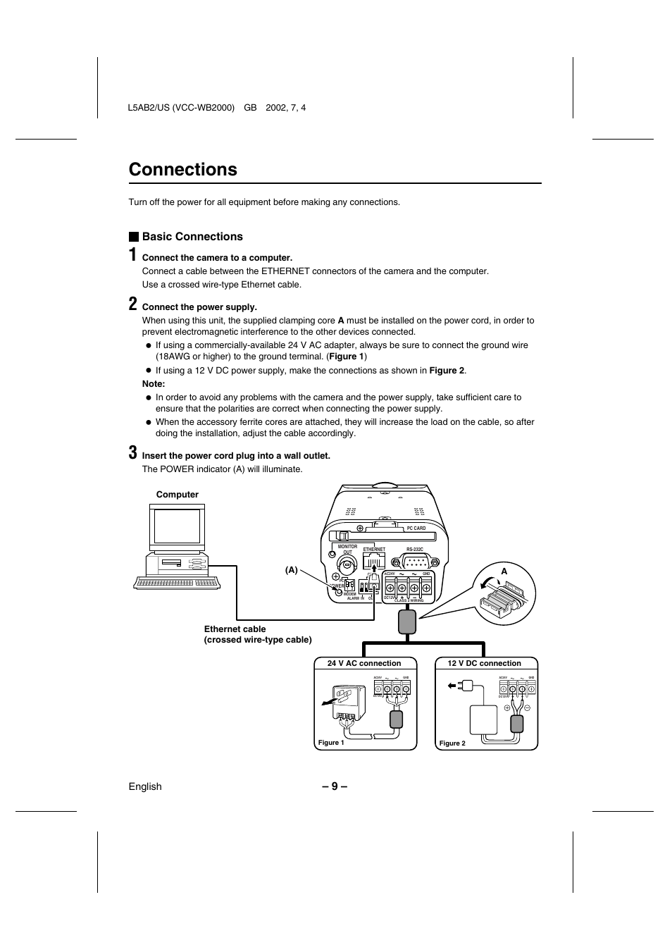Connections, Basic connections | Sanyo VCC-WB2000 User Manual | Page 10 / 52