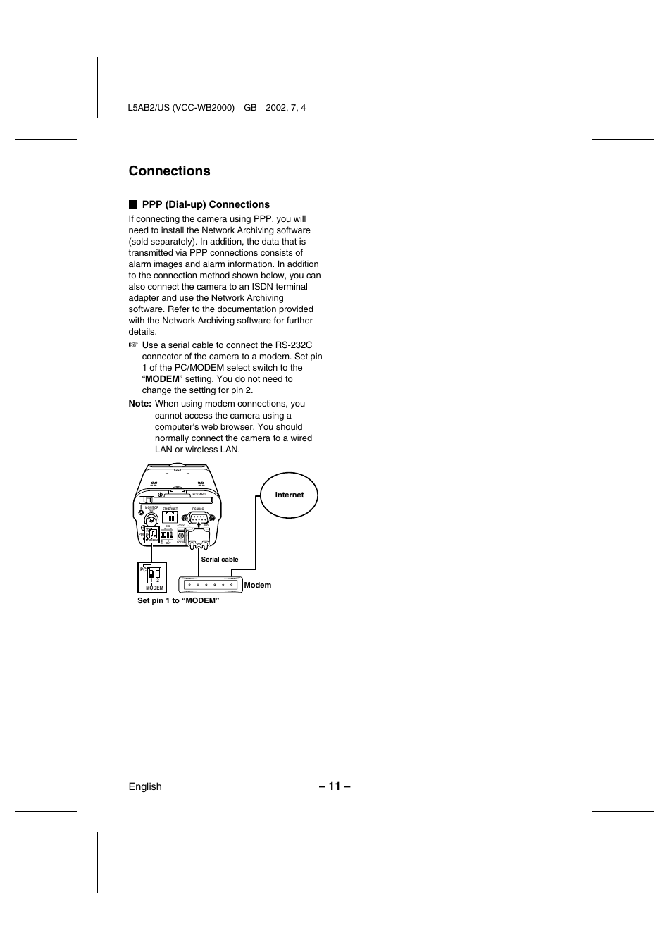 Connections, Ppp (dial-up) connections, English | Sanyo VCC-WB2000 User Manual | Page 12 / 52