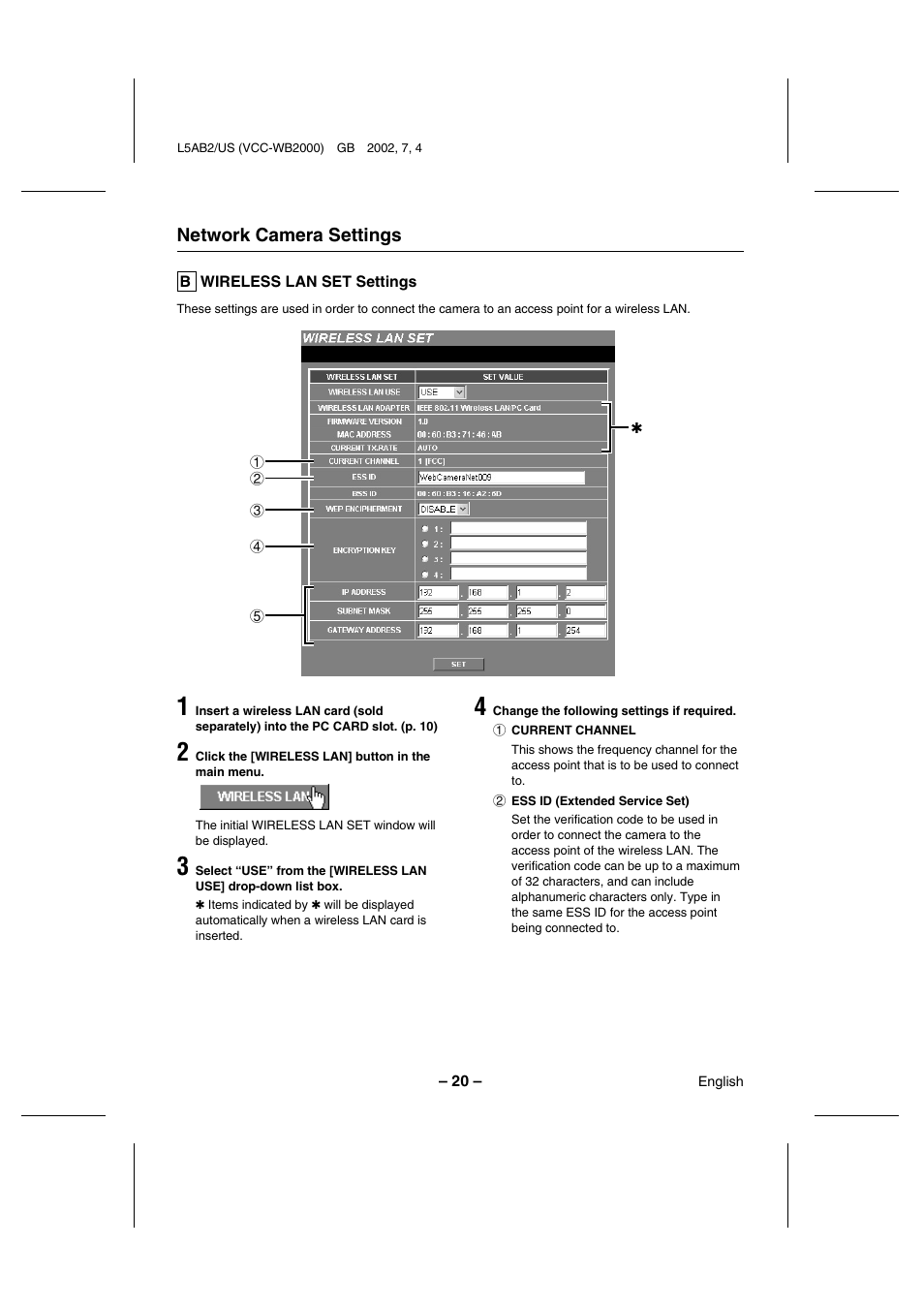 Network camera settings | Sanyo VCC-WB2000 User Manual | Page 21 / 52