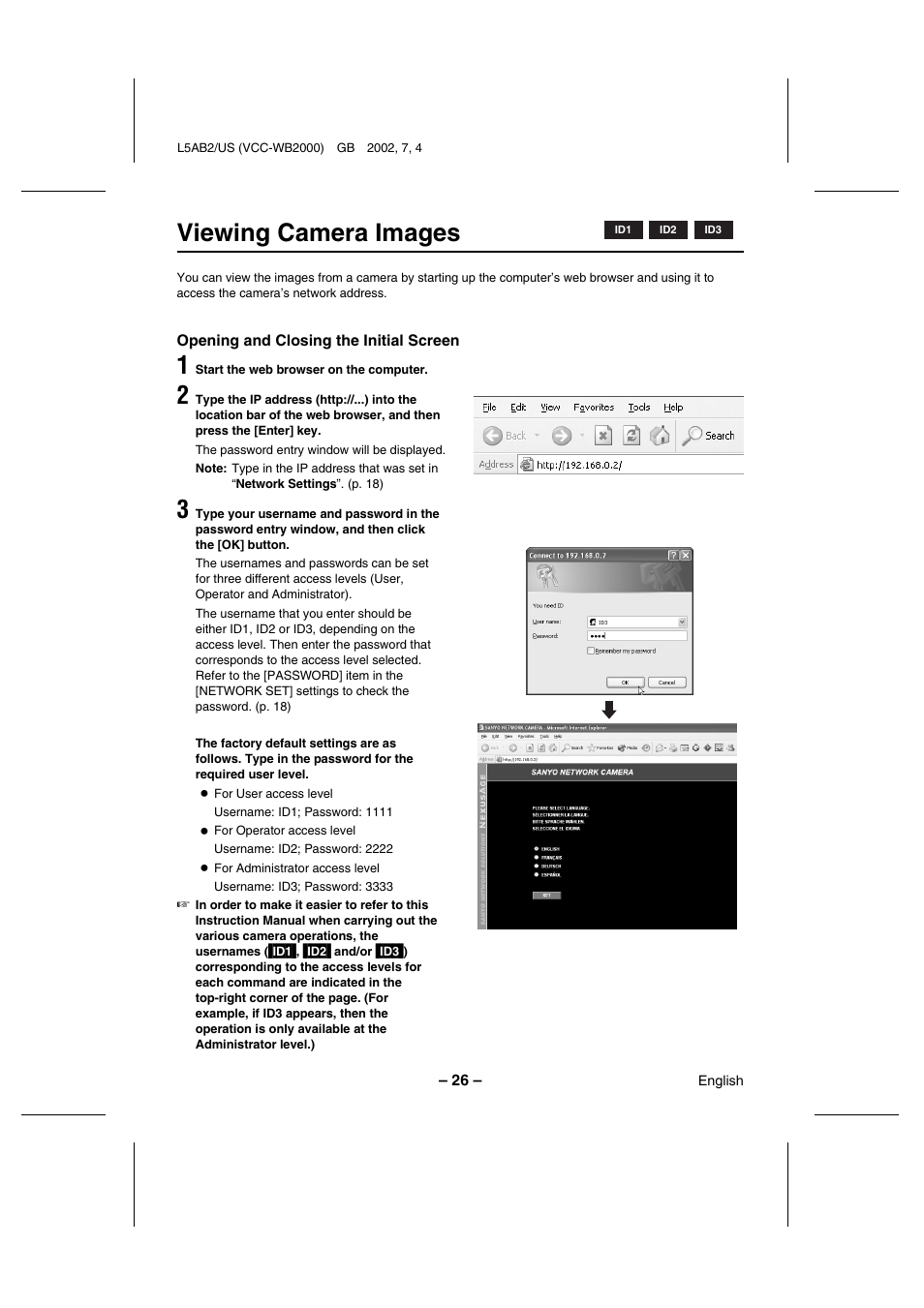 Viewing camera images | Sanyo VCC-WB2000 User Manual | Page 27 / 52