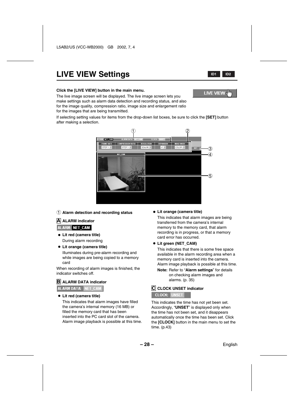 Live view settings | Sanyo VCC-WB2000 User Manual | Page 29 / 52