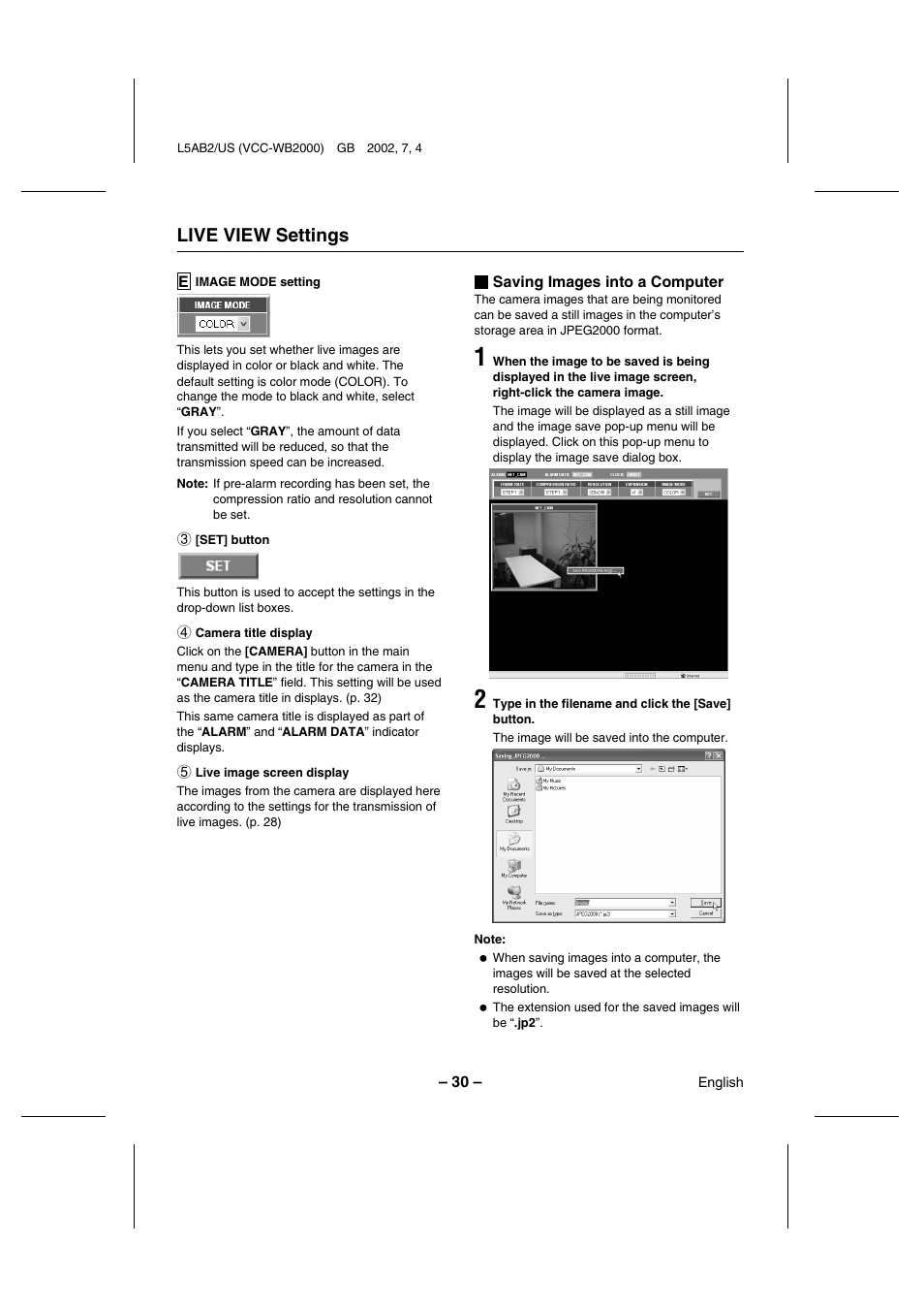 Live view settings | Sanyo VCC-WB2000 User Manual | Page 31 / 52