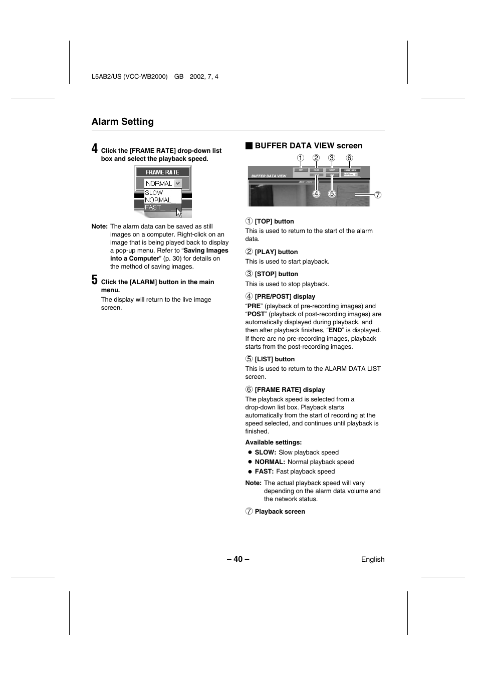 Alarm setting | Sanyo VCC-WB2000 User Manual | Page 41 / 52