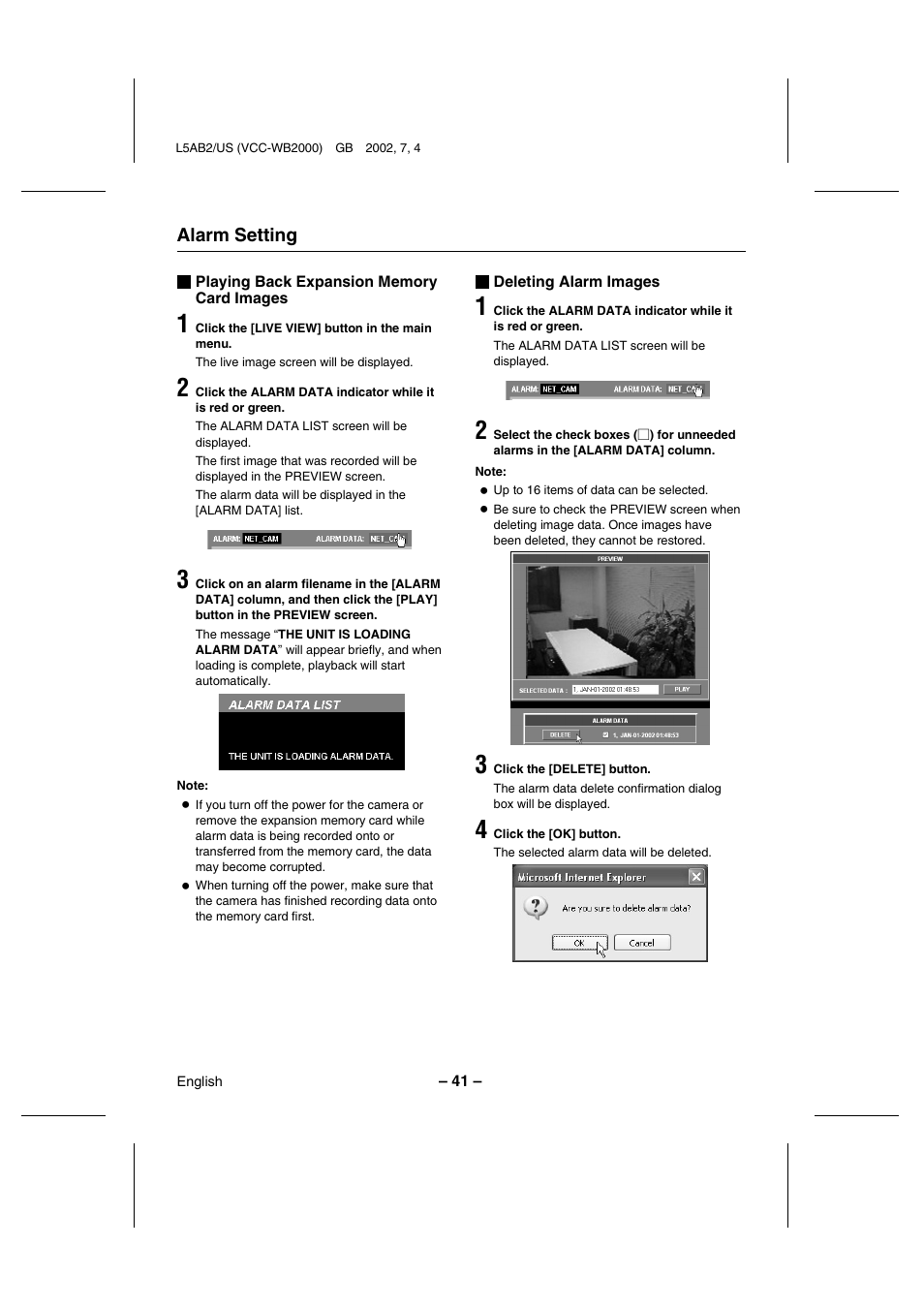 Alarm setting | Sanyo VCC-WB2000 User Manual | Page 42 / 52