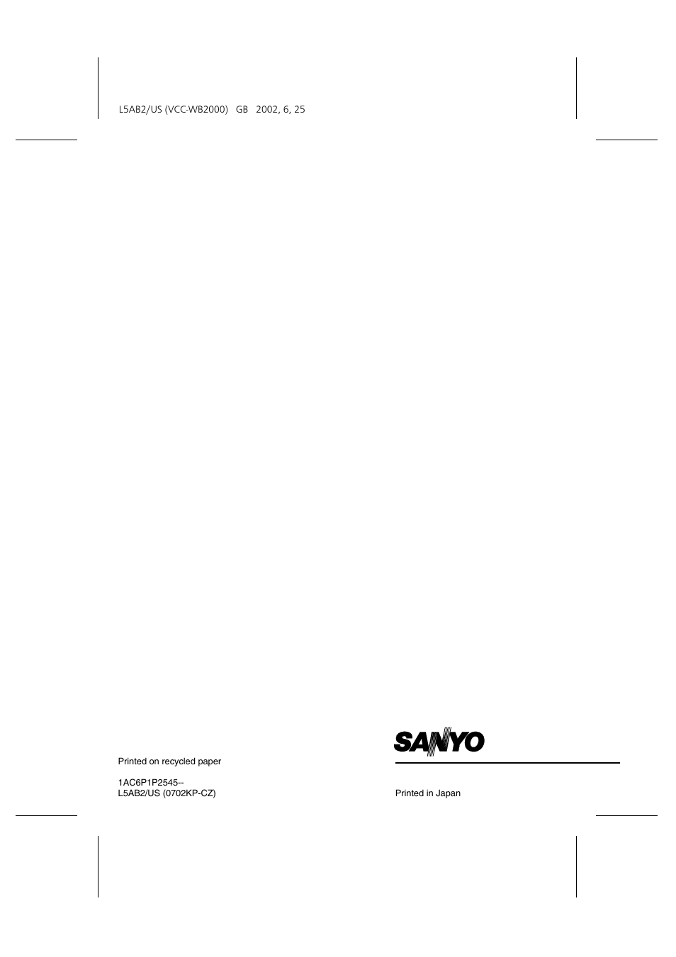Sanyo VCC-WB2000 User Manual | Page 52 / 52