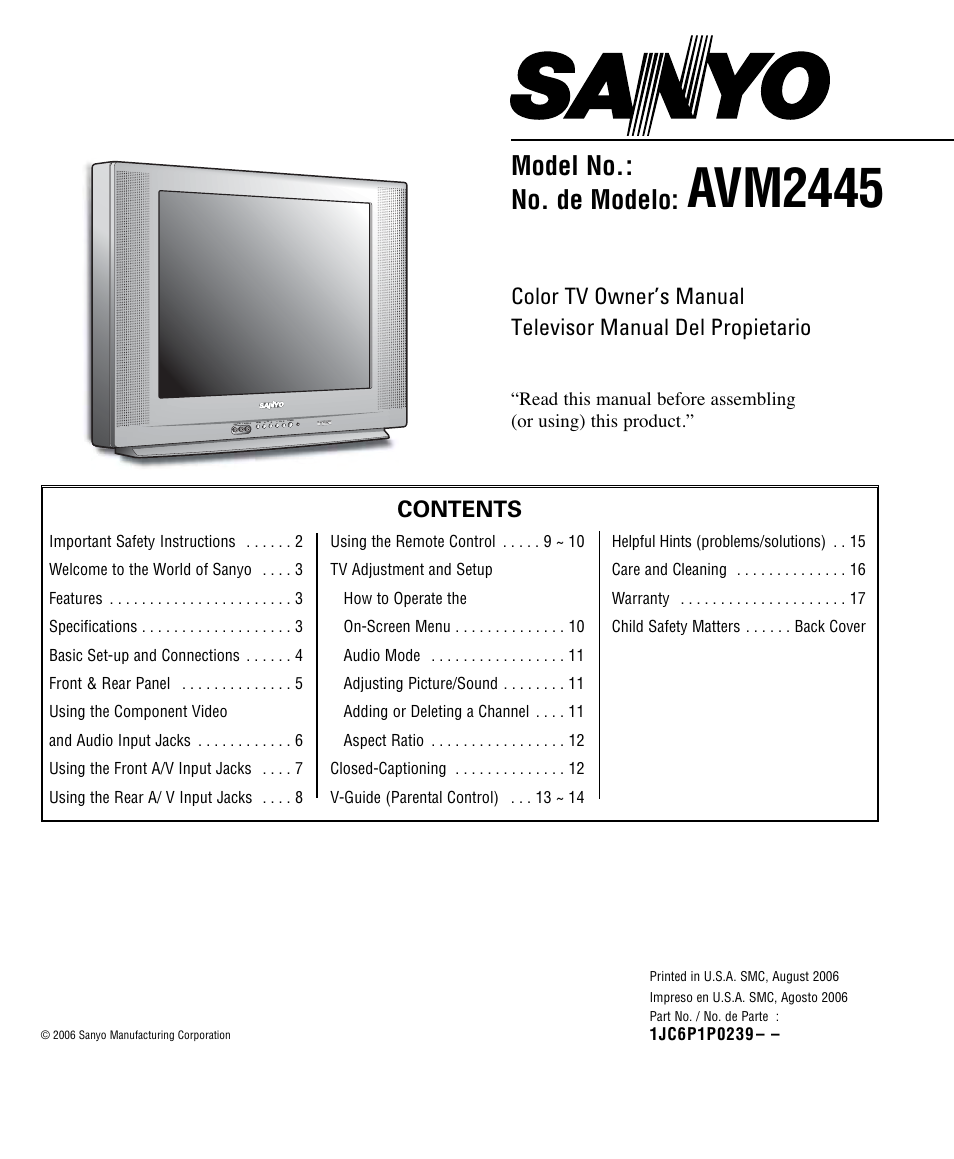 Sanyo AVM2445 User Manual | 18 pages